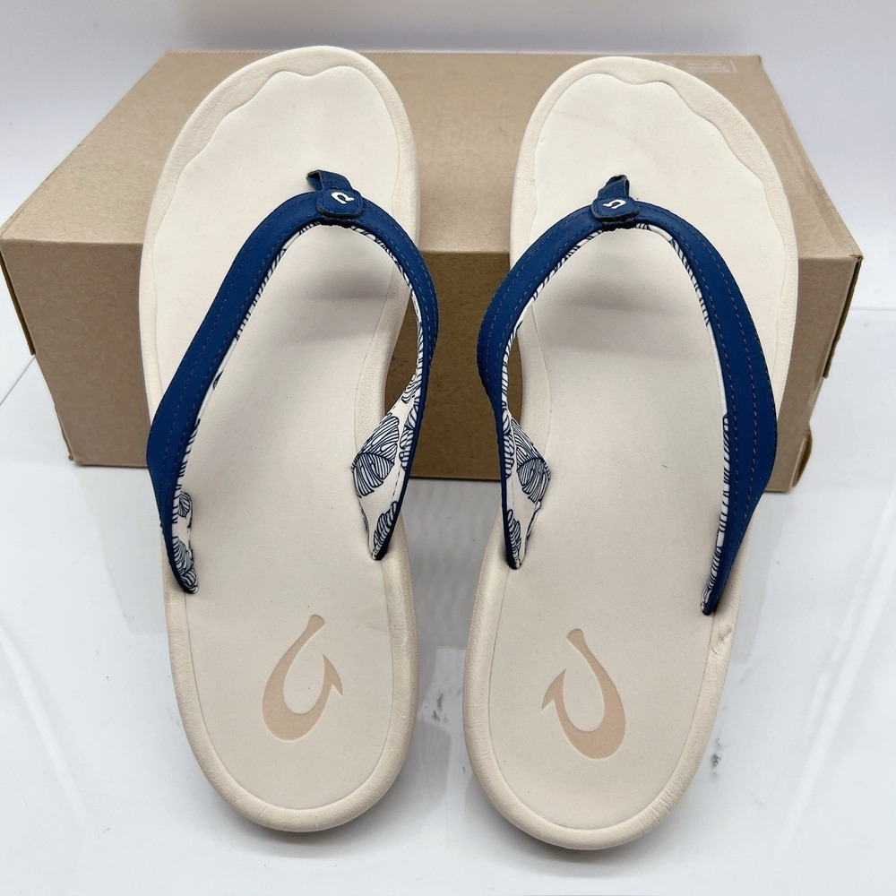 OluKai Ohana white sand trench blue Women's Flip Flop Sandals - Picture 11 of 12